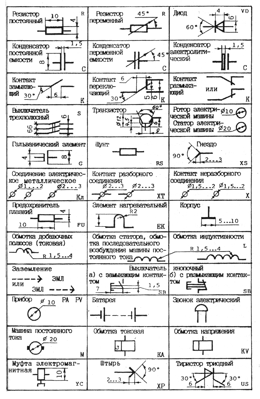 условные обозначения в электрических схемах