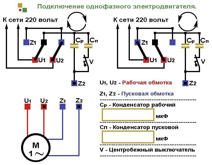 Подключение однофазного электродвигателя на 220 через конденсаторы - всё о электрике