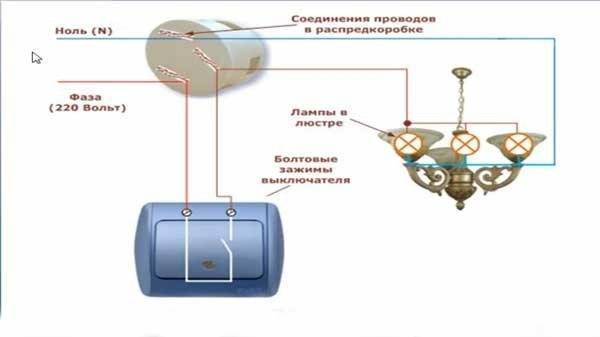 Схема подключения люстры с 3 лампами
