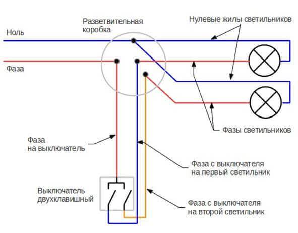 Как подключить светильник через выключатель